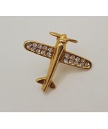 Goldtone &amp; Studded AIRPLANE Tie Tack Lapel Hat Pin Aviation Enthusiast P... - £13.08 GBP