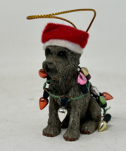 Scotty Dog Ornament With Santa Hat and Fake Light String 2.5 Inches Tall - £10.41 GBP