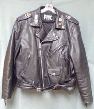 FMC Classic Black Leather Motorcycle Jacket Lined Men&#39;s Size 52 - £159.86 GBP