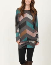 Egs by Eloges Long Sweater for Leggings Size 3X Gray Aqua Chevron New in Bag - £17.98 GBP