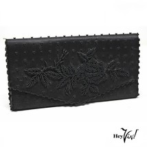 Vintage Black Beaded Evening Clutch - Made in Hong Kong - 8.5&quot; x 4&quot; - He... - $18.00