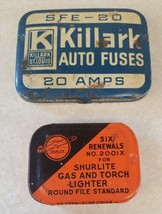 Pair of Small Litho Advertising Tins Killark Auto Fuses 20 Amp Shurlite Renewals - £15.66 GBP