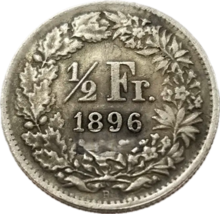 Confederación Suiza 1/2 Franco 1896 - Edición Alegórica Helvetia Renacim... - $18.55 CAD