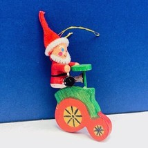 Christmas ornament 1980s wood holiday vintage mcm Santa Claus bicycle big wheel - £11.05 GBP