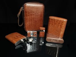 Brizard and Co. Croco Tobacco  Leather  Havana Traveler with cutter & lighter image 2