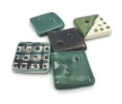 5Pc Large Sewing Buttons Handmade Ceramic Square Green Coat Buttons 4 Holes - £34.02 GBP