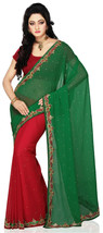 Designer Faux Chiffon Indian Saree w/ Resham Stone Thread Zircon Work Re... - £157.28 GBP