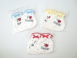 Set of 3 Baby Mitten &amp; Booties - I HEART DADDY - MOM Prevent Scratch NEW - $9.99