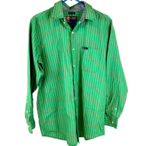 Chaps Shirt Mens Medium Long Sleeve Easy Care Green Pink Striped Casual - £14.68 GBP