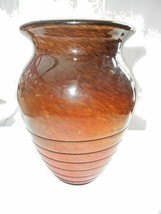 Bohemian Czech Art Glass Vase Orange Yellow Brown Black Banded Swirl Bulb 1930&#39;s - £62.91 GBP