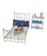 Vintage WHITE METAL WICKER WIRE Dollhouse Artisan Bed, Shelf, Cat &amp; Acce... - $641.91 MXN
