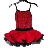 weissman dance costume red sequin black tutu MC - $19.80