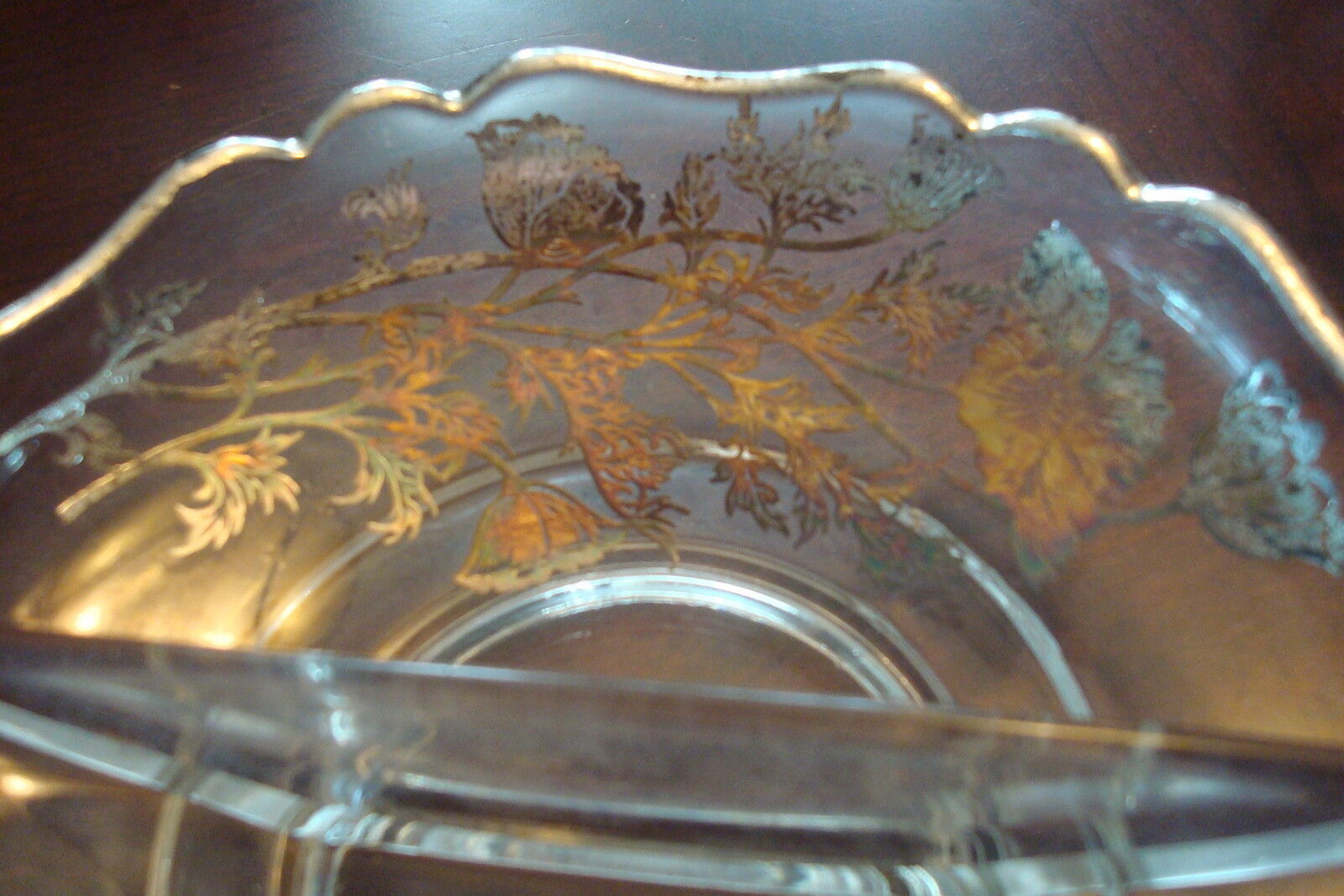Vintage  Glass Crystal 2 division Fluted Bowl Sterling Overlay [GL17] - $21.77