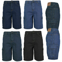 Men's Premium Cotton Multi Pocket Relaxed Fit Stonewash Denim Jean Cargo Shorts - $34.60