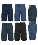 Men&#39;s Premium Cotton Multi Pocket Relaxed Fit Stonewash Denim Jean Cargo... - £27.33 GBP