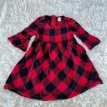 GAP Kids Buffalo Plaid Bell Sleeve Dress Red Black Little Girls Size XS 4-5 - £15.61 GBP