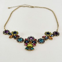 Vintage Necklace Colourful Costume Jewel Rhinestone Reversible Bridgerton Flower - $38.60