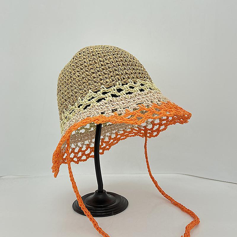 Primary image for Women Beach Sun Hat Crochet Straw Hat Hollow Color Block Fisherman Hat