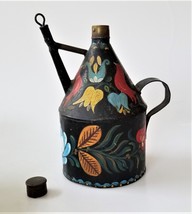 Antique Tole Tin Oil Can Bird Tulip Design Pennsylvania Dutch Painted Aafa - £54.36 GBP