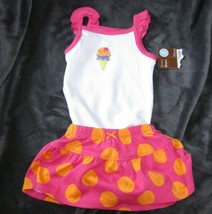 Carters Summer Ruffle Tank Bodysuit Pink Orange Dot Skirt Outfit Set Baby 3-6 - £11.07 GBP