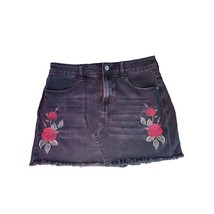 Pacsun Denim Skirt 28 Womens Mini Black Embroidered Raw Hem - £15.85 GBP