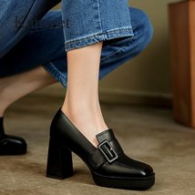 Thick High Heels Women Shoes Autumn Newest Platform Square Toe Genuine Leather P - £109.13 GBP