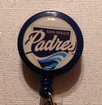 Mlb San Diego Padres Badge Reel Id Holder Blue Alligator Clip Handmade New - $8.99