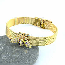 Stainless Steel Mesh Strap Bee Zircon Bracelet - $20.00