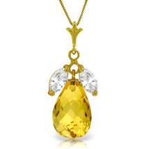 Galaxy Gold GG 14k Solid Gold 18&quot; Necklace with Citrine Pendant and Whit... - £458.96 GBP