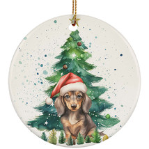 Funny Dachshund Puppy Dog Pine Tree Christmas Ornament Ceramic Xmas Gift Decor - £11.80 GBP