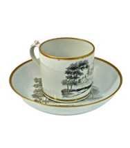 Antique Coffee Can Cup &amp; Deep Saucer Shepherd Sheep Porcelain - £153.15 GBP