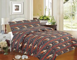 Running Horse Queen 3-Piece Quilt Set Southwestern Navajo Lodge Cabin Gray Red - £54.52 GBP