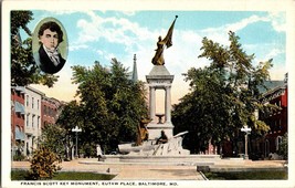 Vtg Postcard Francis Scott Key Monument, EUTAW Place, Baltomre MD, Unposted - £5.33 GBP