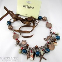 New Aaron Brothers Copper Tone Necklace Crystals Shell Charms Ribbon Nwt $60 - £15.94 GBP