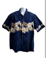 Pacific Legend Hibiscus Navy Cotton Men&#39;s Border Hawaiian Floral Shirt U... - £7.22 GBP