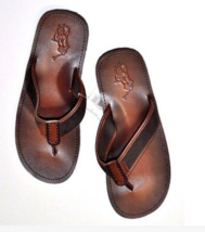 Polo Ralph Lauren Mens BROWN/BLUE Leather Flip Flop Sandals Slides 9,10,11,12,13 - $62.98