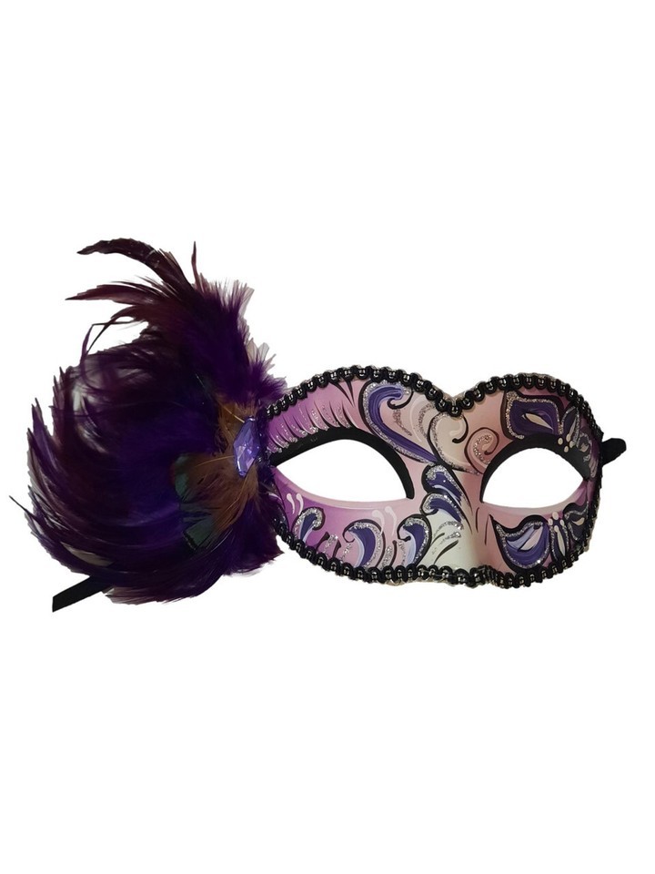 Purple Black Confetti Swirl Small Teen Adult Venetian Feather Mask - £10.52 GBP