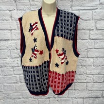 Vintage Jantzen Embroidered Sweater Vest Size XL America USA Flag Red Blue  - $29.65