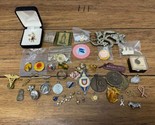 Vintage Pin Jewelry Coin Trinket Lot Of Miscellaneous Items Earrings CV JD - $14.84