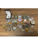 Vintage Pin Jewelry Coin Trinket Lot Of Miscellaneous Items Earrings CV JD - £11.89 GBP