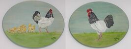 Artwork by Robin, "Brahma Chickens" Signed Acrylic Painting on 2 Wood Ovals - $200.00