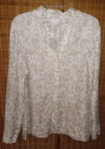 Charter Club Sz.16  Woven Linen Long Sleeve Button Shirt Taupe/white V-neck  - $21.31