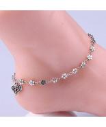 Daisy Flower Anklet Hanging Heart Charm - £12.55 GBP