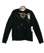RXB Womens L  Floral Embroidered Peace Sign Hooded Black Athleisure Zip ... - €30,35 EUR