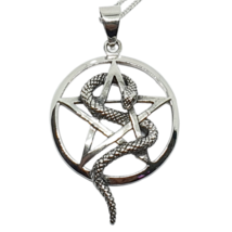 Snake Pentacle Necklace Pendant 925 Silver Pagan Wiccan 18&quot; Curb Chain Boxed - £30.04 GBP