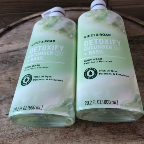 (2) CUCUMBER + BASIL DETOXIFY BODY WASH BY QUIET & ROAR 20.2 FL. OZ