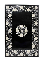 3&#39;x2&#39; Marble Dining Table Top Black Paua Shell Inlaid Marquetry Work Art Mosaic - £1,182.55 GBP