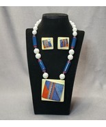 Vintage Abstract Geometric Beaded Necklace &amp; Matching Earrings 80s Jewel... - £23.46 GBP