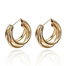 Golden Color Big Hoop Earrings Korean Geometry Metal Earrings For women Female R - £8.90 GBP