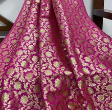 Indian Brocade Fabric Hot Pink &amp; Gold Fabric Wedding Fabric, Abaya Fabric -NF204 - £5.98 GBP+
